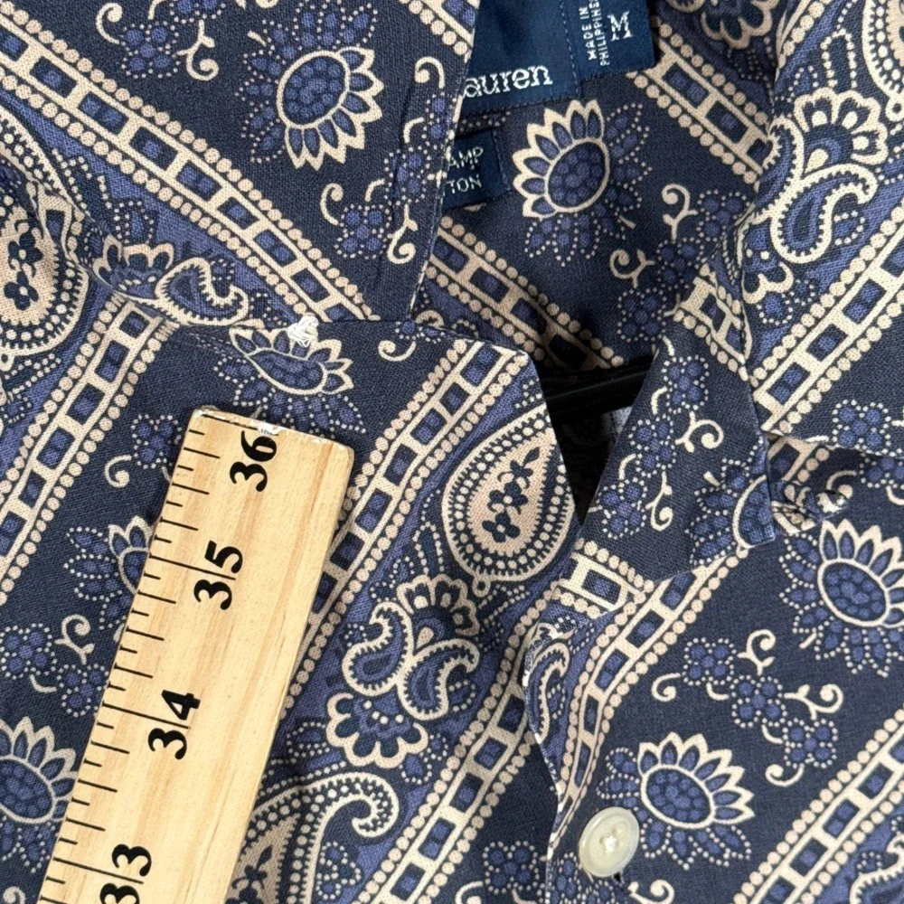 Polo Ralph Lauren Vintage Camp Shirt Mens Medium Blue Bandana Paisley Camp Loop